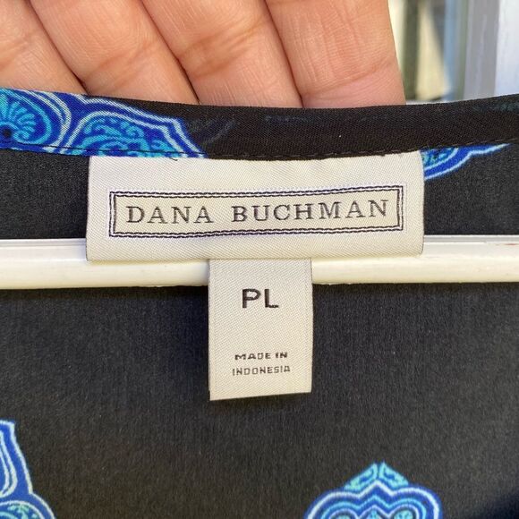 EUC DANA BUCHMAN Black & Blue Mandala Top with Sheer Cover Short Sleeve PL - Picture 7 of 9